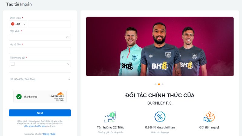 Đăng ký BK8 qua số điện thoại tài khoản WhatsApp