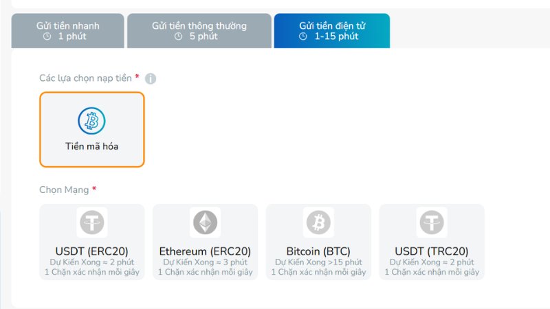 Nạp tiền BK8 bằng tiền ảo (USDT)