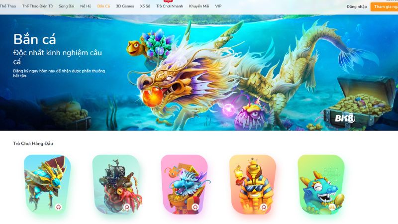 Top trò chơi bắn cá nên thử tại BK8